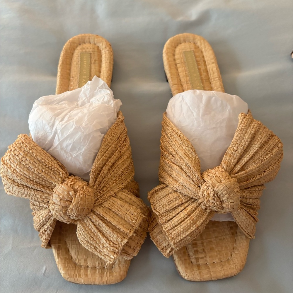 Loeffler Randall Daphne Natural Woven Bow Sandals size 6